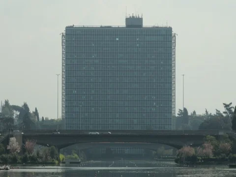 Public building, the deck overlooking the lake, roma Stock Footage 74227922