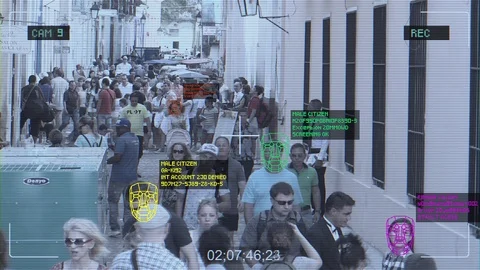 Public CCTV Surveillance Camera With Face Recognition Stock Footage 111520733