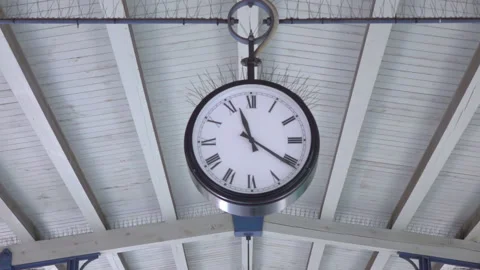 Public clock on the train station in slow motion 250fps Stock Footage 152732249
