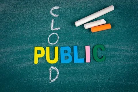 Public Cloud concept. Colored letters on a green chalk board Stock Photos