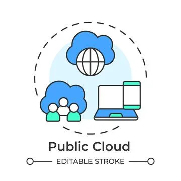 Public cloud flat linear concept icon Stock Illustration