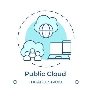 Public cloud monochrome blue concept icon Stock Illustration