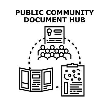 Public community document hub sharing information concept Stock Illustration