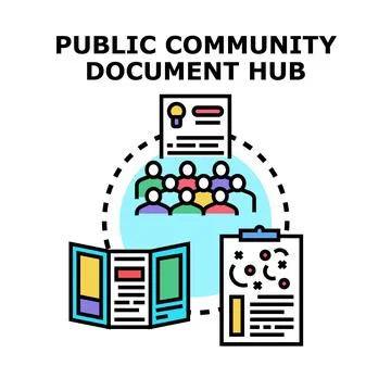 Public community document hub sharing information concept Illustrazione stock