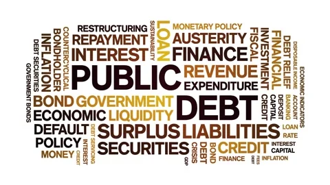 Public Debt animated word cloud,animation tag kinetic typography seamless loop. Stock Footage 306504773