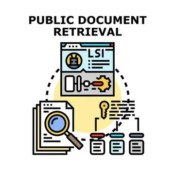 Public document retrieval process unlocking information access Illustrazione stock