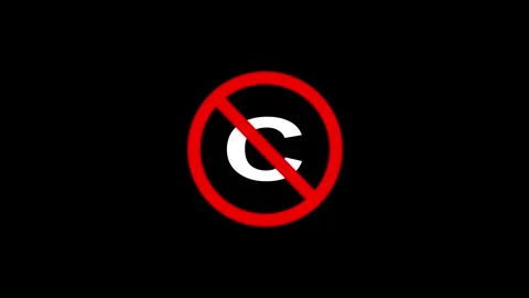 Public domain copyright strike through mark on black background with glitch.. 스톡 동영상 340455439