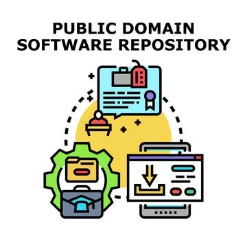 Public domain software repository sharing and downloading concept Stock Illustration