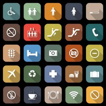 Public flat icons with long shadow Stock Illustration
