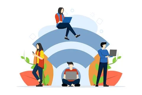 Public free wireless connection Wi-Fi wireless point, For mobile user interface. Illustrazione stock