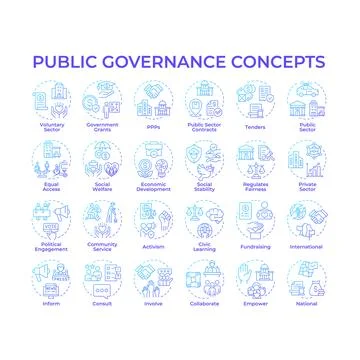 Public governance blue gradient concept icons Stock Illustration