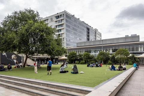 Public grass area for visitors to play and relax Stock Photos