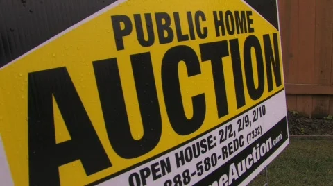 Public home auction sign Stock Footage