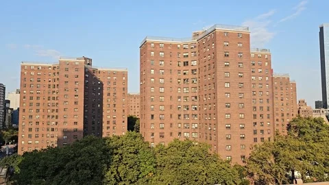 Public housing, specifically large high-rise apartment blocks built in the mid Stock Footage 299919108