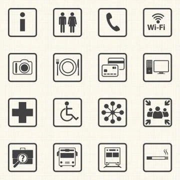 Public icons set with texture background. Vector Stock Illustration