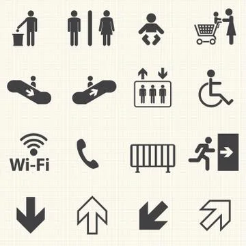 Public icons set with texture background. Vector Stock Illustration