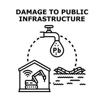 Public infrastructure damage concept with water pollution Ilustración de archivo