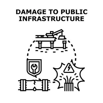 Public infrastructure experiencing damage and repair concepts Stock Illustration