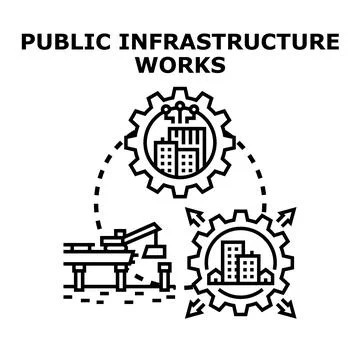 Public infrastructure works development and urban planning concept Illustrazione stock