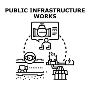 Public infrastructure works development and construction cycle Stock-Illustration