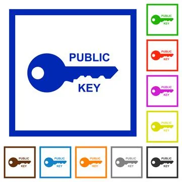 Public key flat framed icons Stock Illustration