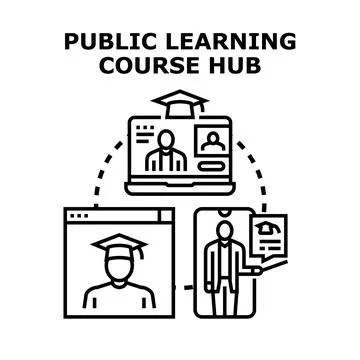 Public learning course hub and online education Stockillustratie