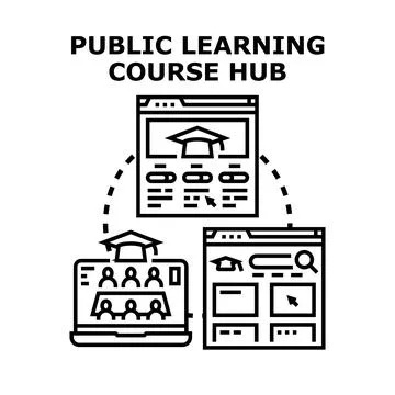Public learning course hub connecting online education platforms Stock Illustration