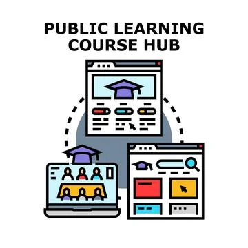 Public learning course hub connecting online education platforms Stock Illustration