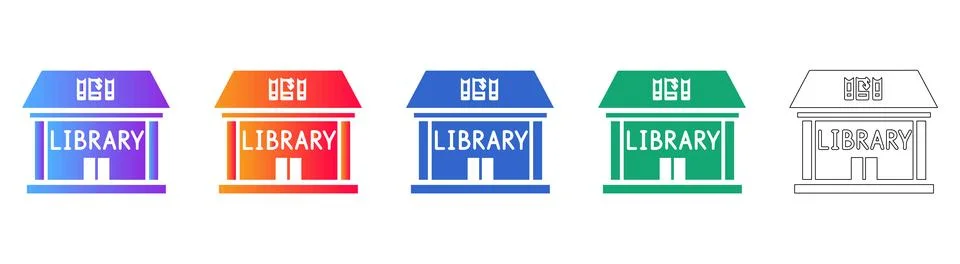 Public Library Building Icon Set Stock Illustration