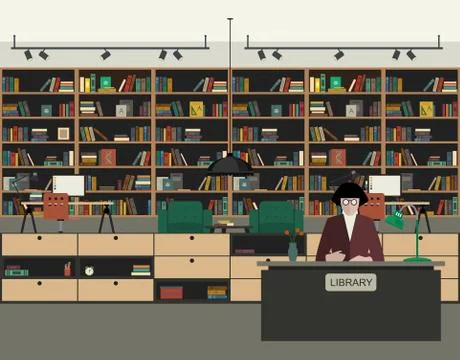 Public library flat illustration. Stock Illustration