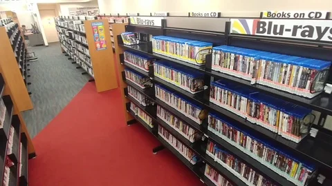 Public Library - Interior - Blu-Rays and DVDs Stock Footage 91838279