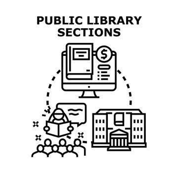 Public library sections digital and offline services イラスト素材
