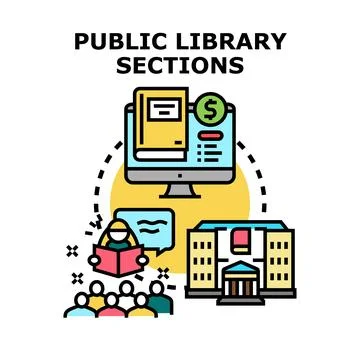 Public library sections digital and offline services イラスト素材