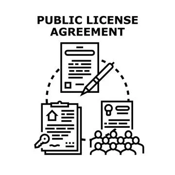 Public license agreement documents and crowd Stock Illustration
