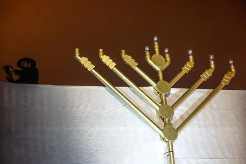 Public menorah lighting for Hanukkah at the Eiffel Tower in Paris, France - 29 D Stock Photos