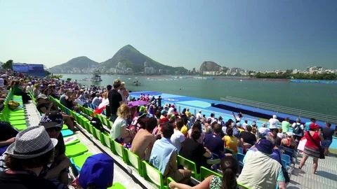 Public at olympic rowing at Lagoon in Rio 2016 Stock-Footage 72097227
