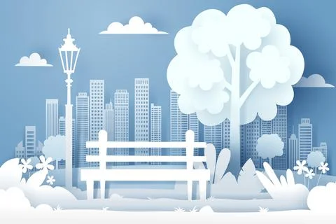 Public Park with bench. Stock Illustration