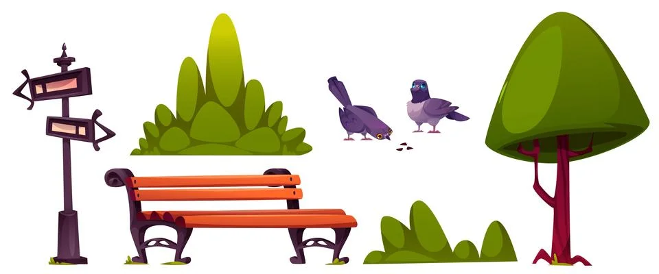 Public park elements set Ilustración de archivo