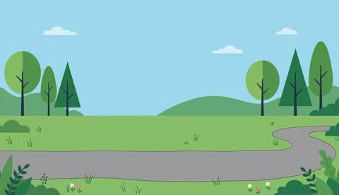 Public Park Landscape Background With Trees Hills And Path Vector Illustratio Stock Illustration