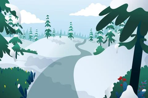 Public Park with pine in Winter. Stock Illustration