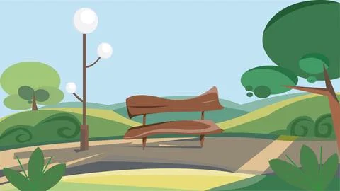 Public Park scene vector. No people public park. Beautiful outdoor scene. Ilustração Stock