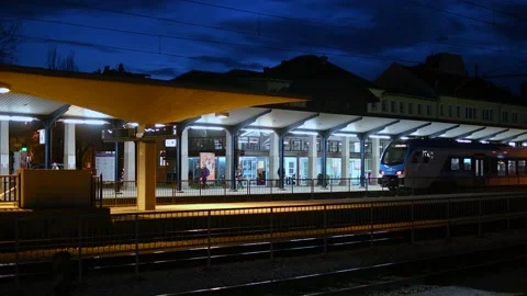 Public passenger train arrival at main station in Ljubljana city Stock Footage 171104123