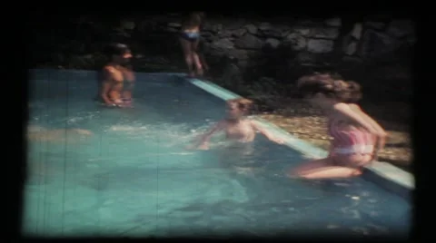 Public pool, crowd, fun in the sun, vintage 8mm film Stock Footage 40581333