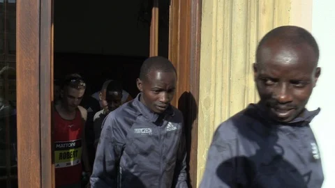 Public presentation of elite runners before the start of the half marathon race Stock Footage 93631254