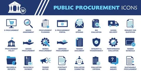 Public Procurement Icon Set. Collection of E-Procurement, Tender Management.. Stock Illustration
