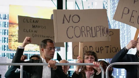 Public protest showing people marching against corruption and bad governing Stock Footage 326834764