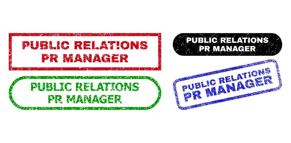 PUBLIC RELATIONS PR MANAGER Rectangle Seals Using Unclean Texture Stock Illustration