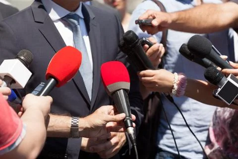 Public relations - PR. Media interview. News conference. Foto stock