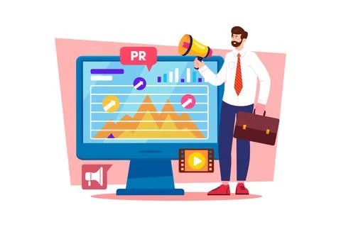 Public relations specialist developing a PR plan for a new product launch. Stock Illustration