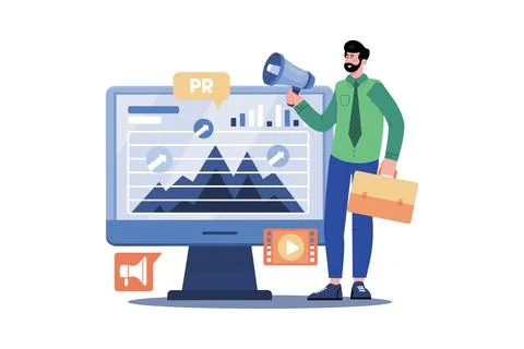 Public relations specialist developing a PR plan for a new product launch. Stock Illustration